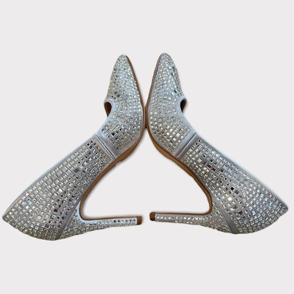 Lauren Lorrain Silver Glass/Rhinestones Dazzle Embellished Pump Heels Size 6.5 - Picture 7 of 14